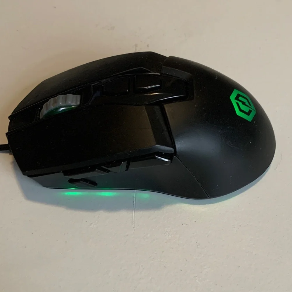 Black Wired Gaming Mouse with Green LED